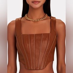 Staud Alice Vegan Leather Bustier Crop Top